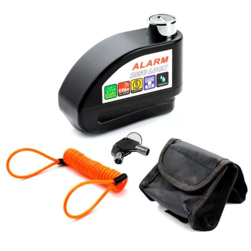CANDADO FRENO DISCO LOCK ALARMA SET GUAYA NEGRO