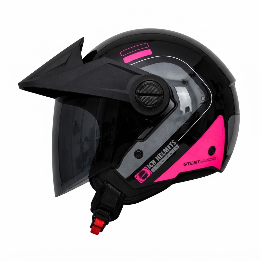 CASCO ICH 102 BLUR NEGRO GRIS OSCURO FUCSIA BRILLANTE