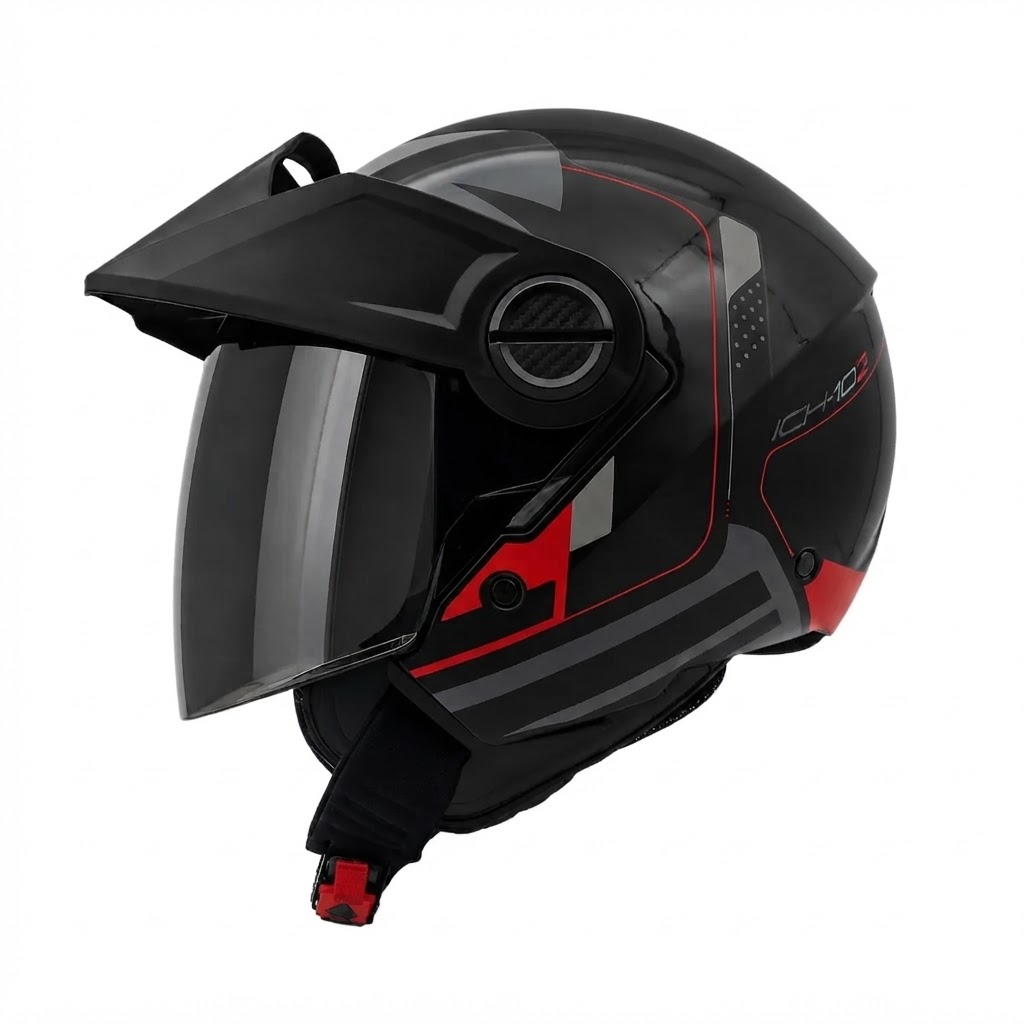 CASCO ICH 102 K-NALES NEGRO ROJO GRIS BRILLANTE