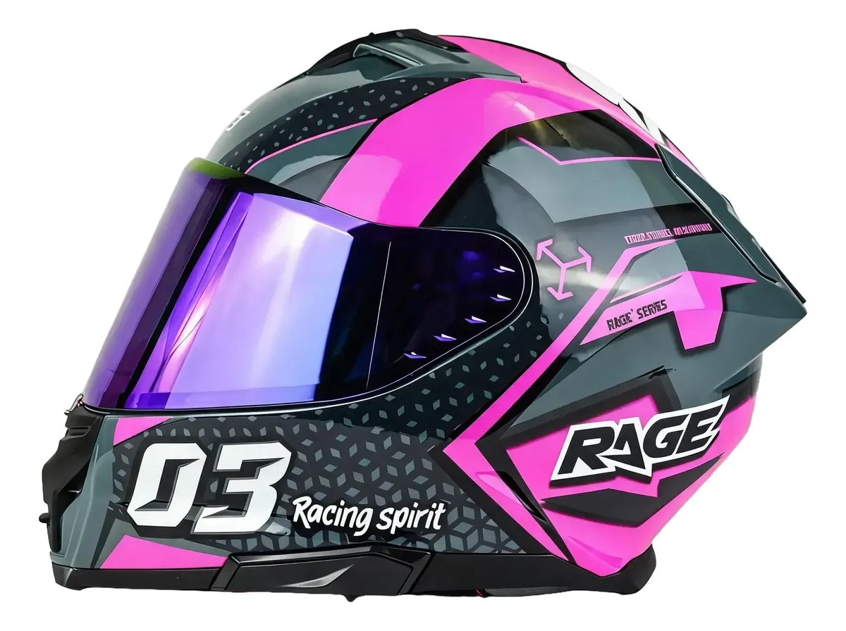 CASCO RAGE RS200 RACING SPIRIT GRIS NEGRO MORADO BRILLANTE