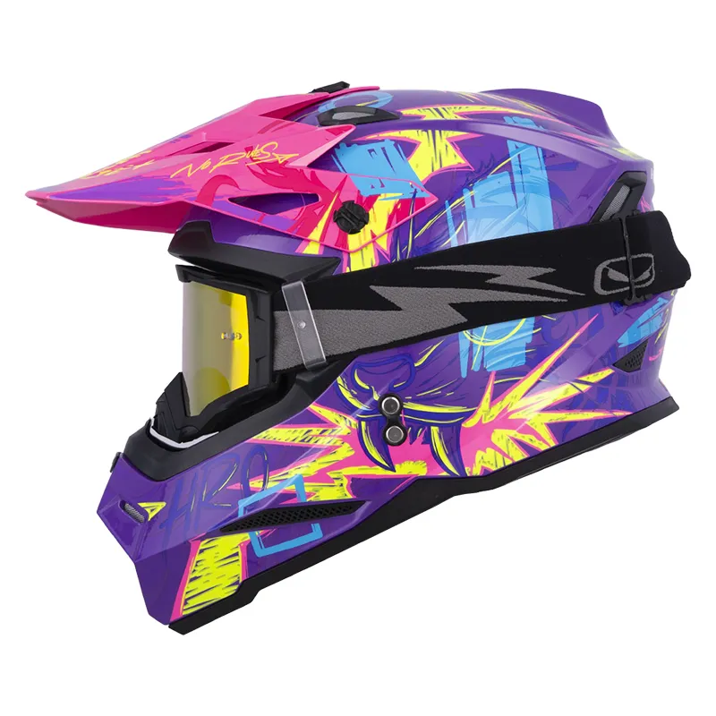 CASCO HRO MX03 TAIGA MORADO AMARILLO NEON BRILLANTE