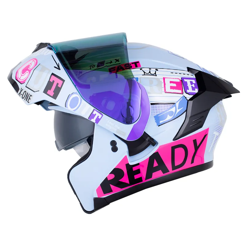 CASCO X-ONE X-3000RS RANSOM AZUL CLARO FUCSIA BRILLANTE