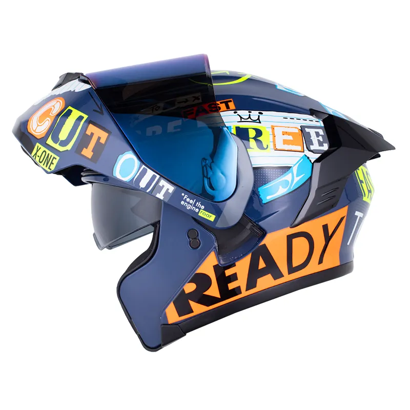 CASCO X-ONE X-3000RS RANSOM AZUL OSCURO NARANJA NEON BRILLANTE
