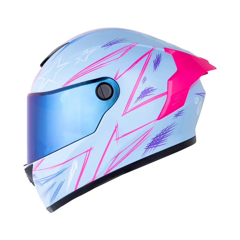 CASCO X-ONE X-500 RS SCRAWL AZUL CLARO FUCSIA BRILLANTE