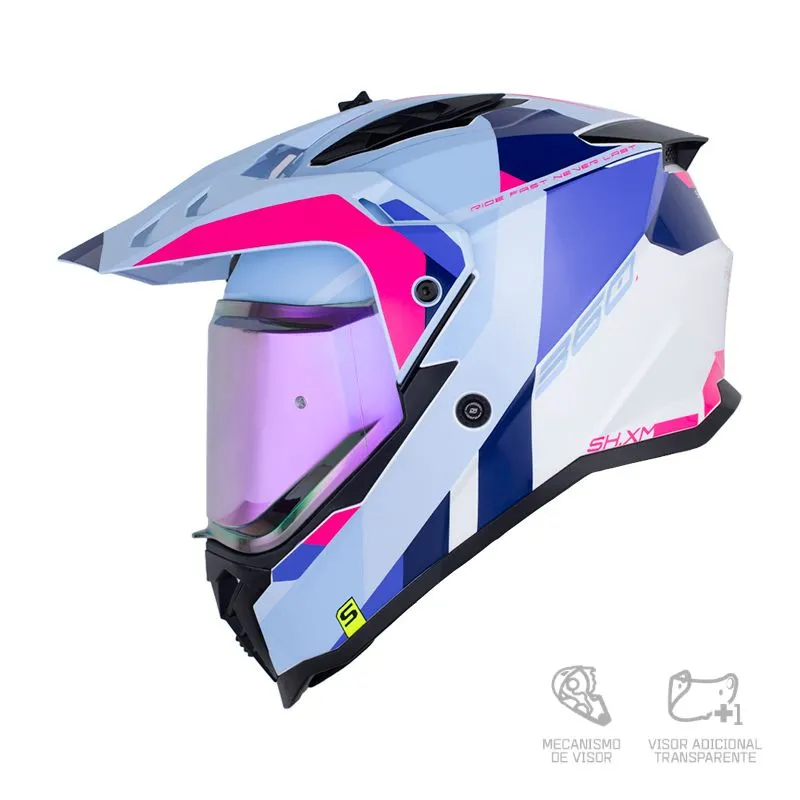 CASCO SHAFT MX360 KOSH AZUL CLARO FUCSIA BRILLANTE